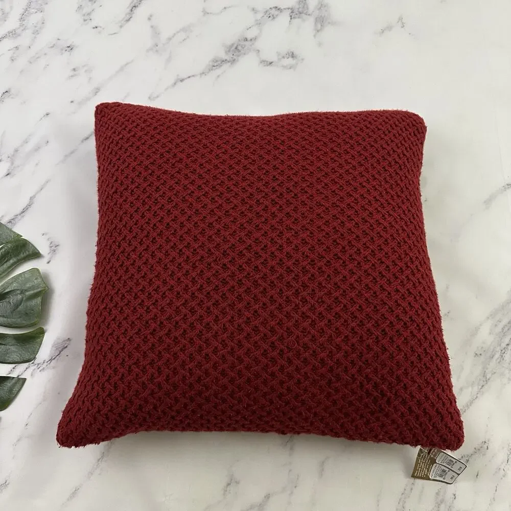 Pottery Barn Sweater Knit Throw Pillow New Red Cover Down Fill Insert 20x20